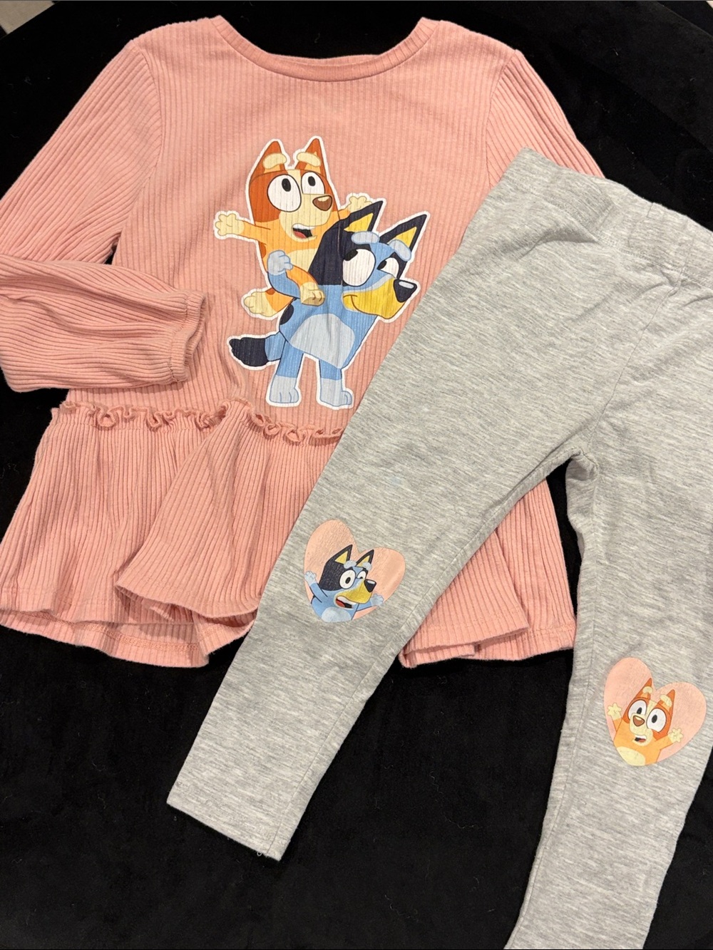Bluey & Bingo matching Set - Pink Top & Gray Pants